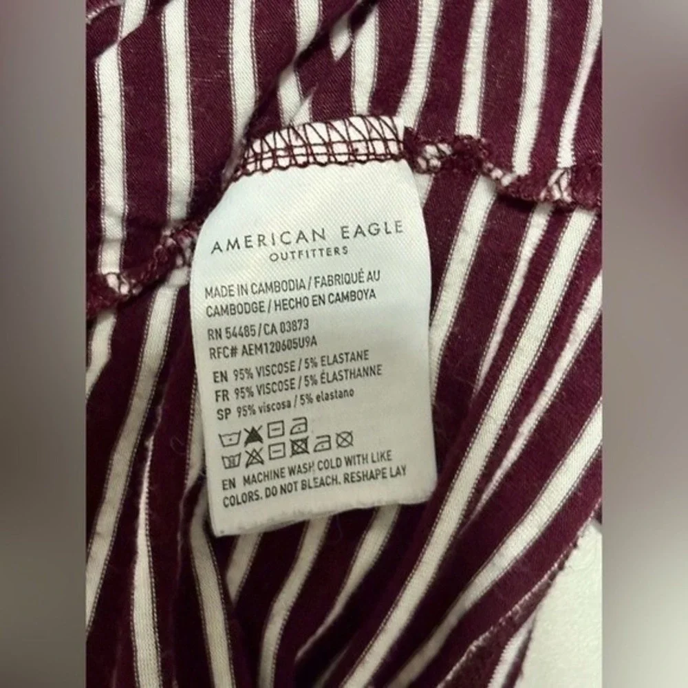 American Eagle Maroon/White Striped Soft & Sexy T-Shirt